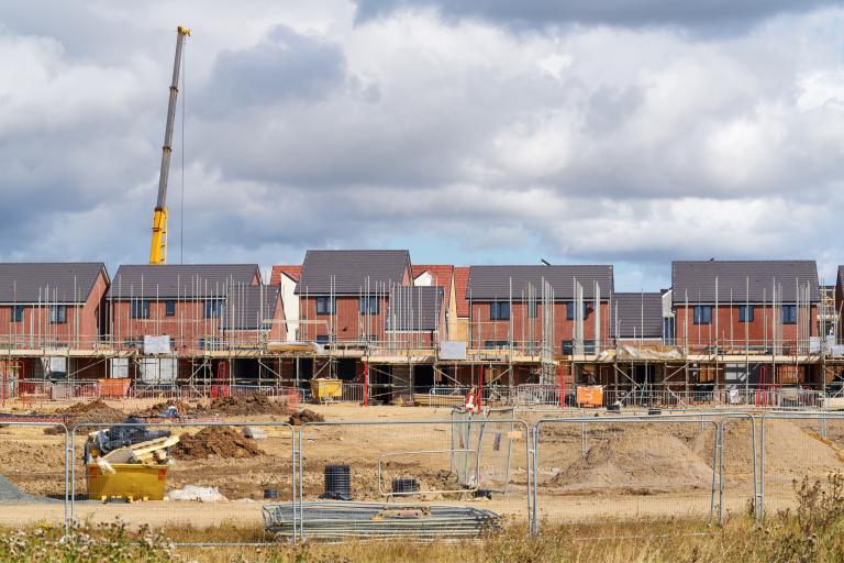 A building site showing a collection of new homes under construction
