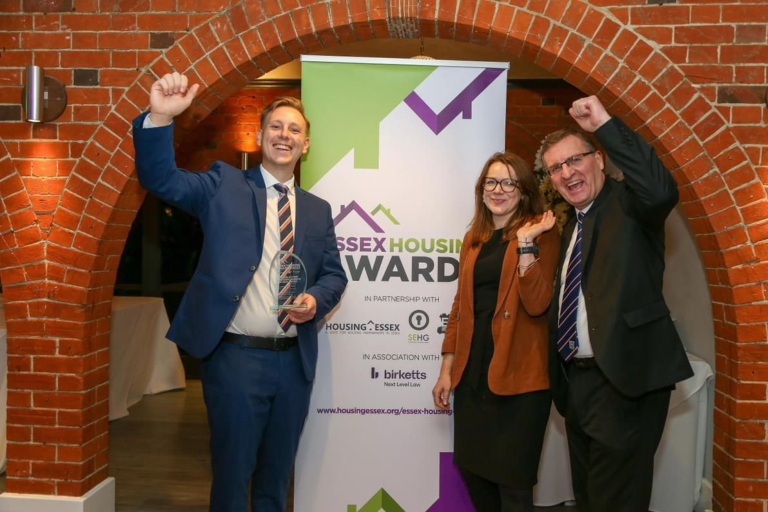Three members of Essex County Council's Planning and Sustainable Development team celebrating their award win.