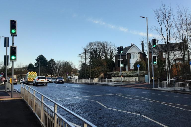 A photograph of the upgraded crossing point at Colne Causeway in Colchester.