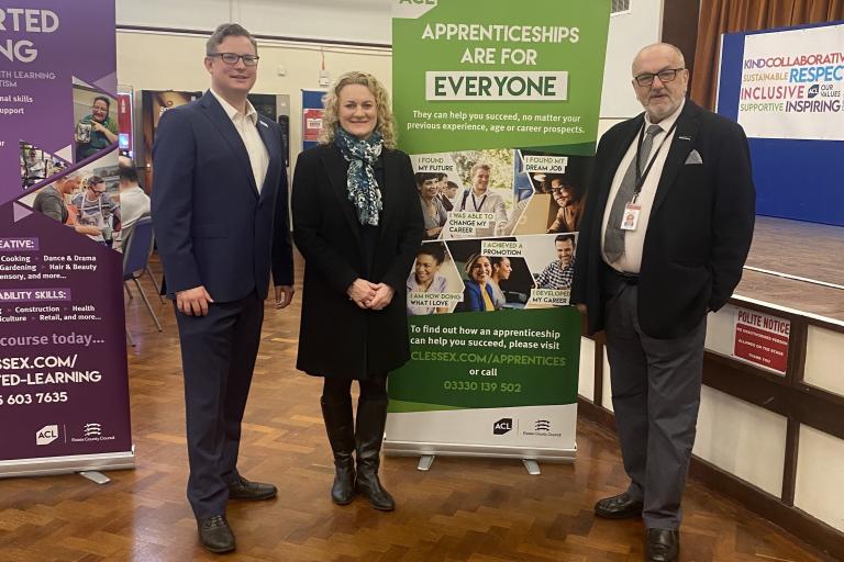 Cllr Louise McKinlay, Cllr Tony Ball and Cllr Andrew Sheldon in Basildon ACL for an Apprenticeships event