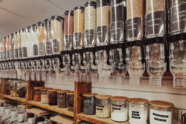 Different types of food in containers at a refill shop funded by the Love Essex Fund
