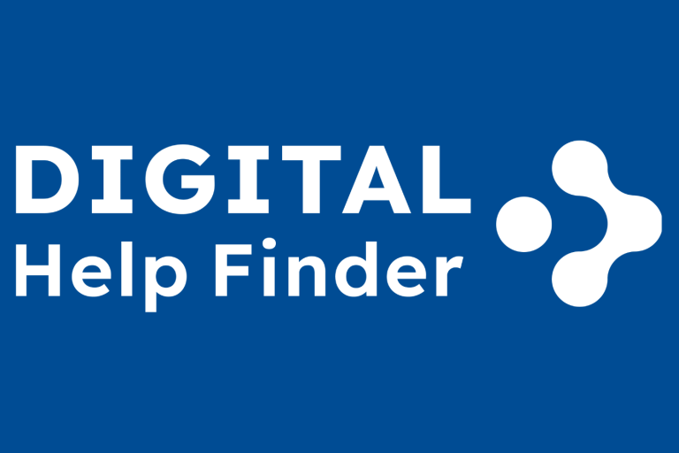 digital help finder logo on blue background