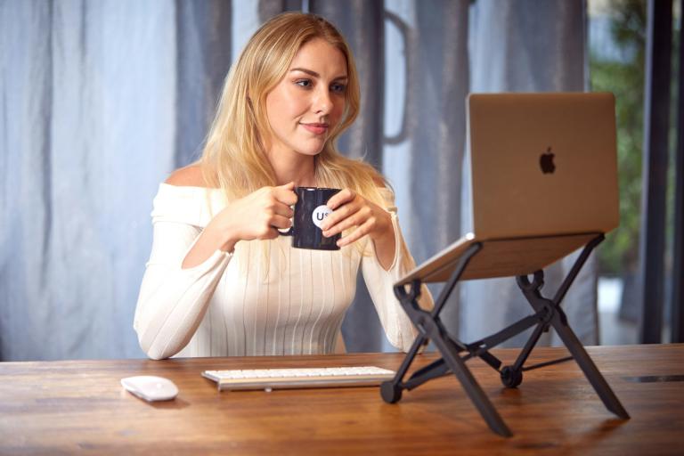 A woman using a laptop