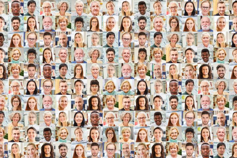 Collage showing diverse population of people