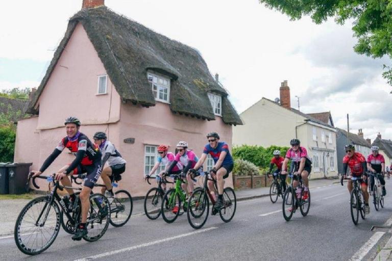 Cyclists taking part in RideLondon, passing through an Essex village.