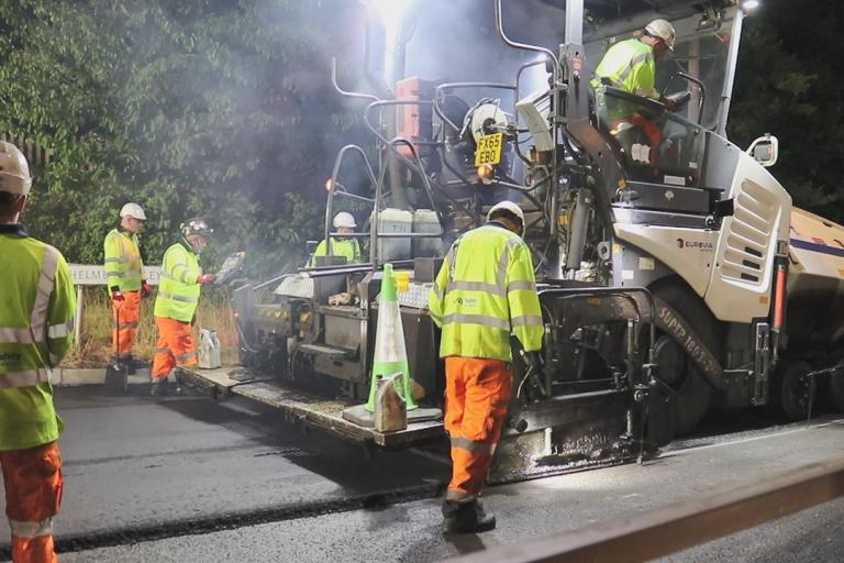 A photo of the trial resurfacing taking place. 