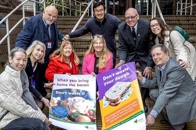 People gathered outside the steps at County Hall in Chelmsford to mark the launch of Love Essex's Food Waste Pledge