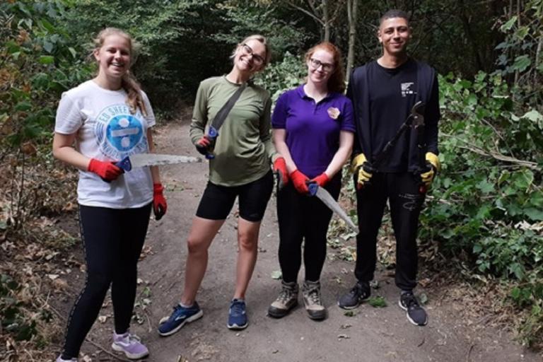 Members of the Essex County Council Young Person’s Network ready to help promote new growth in the woodland by volunteering to coppice.