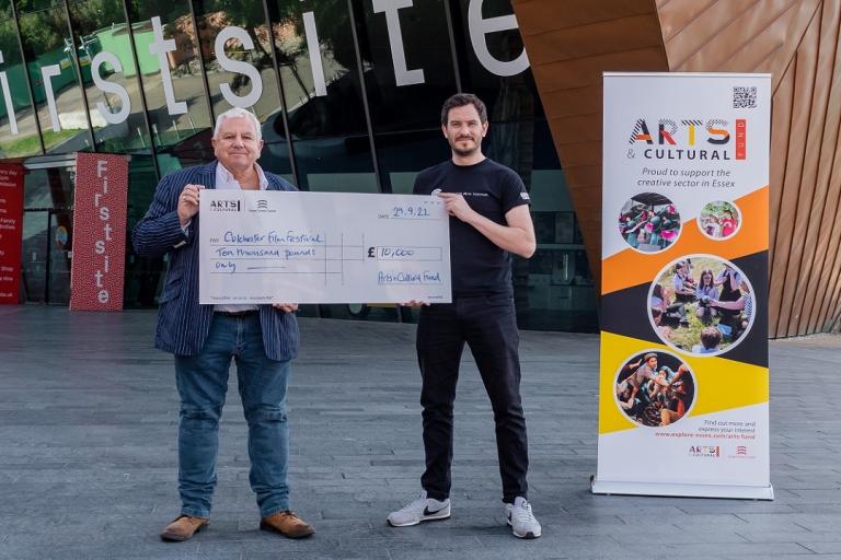 Councillor Mark Durham and Colchester actor, Chris Anderson, outside Firstsite